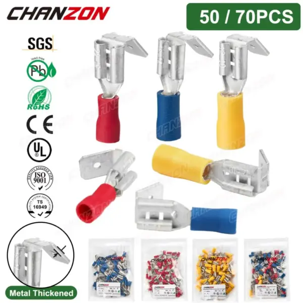 50/70PCS Piggy Back Wire Terminals 6.3Mm Piggyback Cord Disconnect Crimp Splice Wirefy Electrical Solderless Connectors 22-10AWG