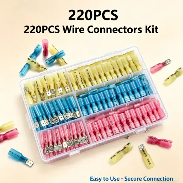 220PCS Waterproof Heat Shrink Insulated Butt Connector Kit – Male/Female Spade Terminals & Electrical Cable Crimp Terminals
