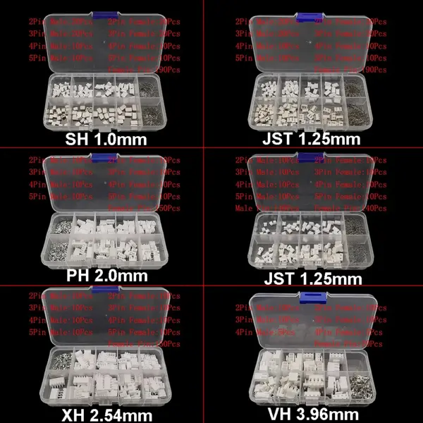 1Box SH 1.0MM/JST 1.25mm/ZH 1.5mm/PH 2.0mm/XH2.54mm/VH 3.96mm Male Plug Female Socket Housing Crimp Terminal Connector Kit