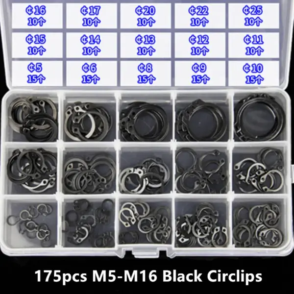 175pcs M5 - M25 Shaft Retaining Ring Set C Type Circlip Elastic Snap Ring Outer Circlips Axis Card