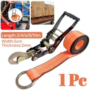 1Pc Heavy Duty Ratchet Tie Down Straps with Double J Hook for Moving Securing Cargo Lawn Equipment Motorcycles