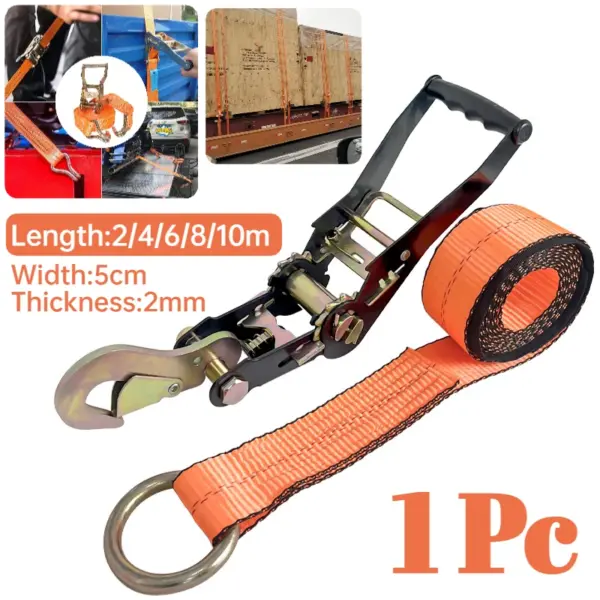 1Pc Heavy Duty Ratchet Tie Down Straps with Double J Hook for Moving Securing Cargo Lawn Equipment Motorcycles