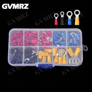 102PCS RV1.25 RV2 RV3.5 RV5.5 Insulated Electrical Wire Cable Connectors Ring Lugs Crimping Terminals Kit Red Yellow Black Blue
