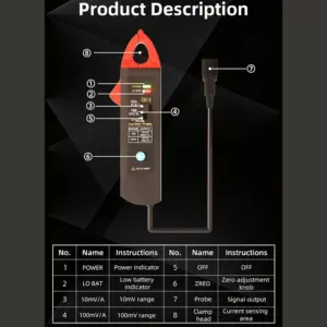 UP1 Smart Clamp Meter for AC DC Current Measurement up to 100A with BNC Interface Compatible with Oscilloscopes