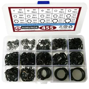 AIMUNOK 455Pcs Snap Ring Shop Assortment Alloy Steel External Circlip Snap Retaining Clip Rings Set, 15 Sizes