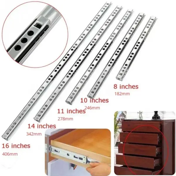 1Pair Drawer Steel Ball Rail Slide Drawer Ball Guide Two Sections 17mm Wide Steel Fold Furniture Hardware Fittings