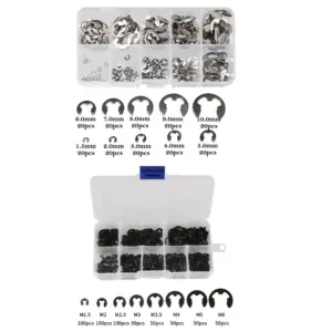 200/550pcs E-clips Washer Snap Retaining Circlip Stainless Steel/Carbon Steel E Type Clips 1.5/2/3/4/5/6/7/8/9/10mm Locking Ring