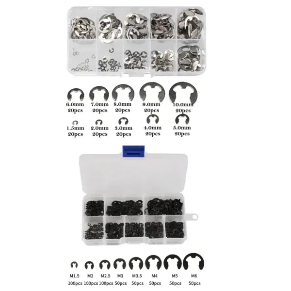 200/550pcs E-clips Washer Snap Retaining Circlip Stainless Steel/Carbon Steel E Type Clips 1.5/2/3/4/5/6/7/8/9/10mm Locking Ring