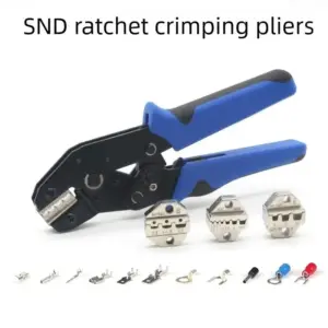 SND Ratchet Terminal Crimping Pliers Nickel-Plated Jaws Multi-Function for 4.8/6.3Spade Terminal Wire Lug Industrial Wiring Tool