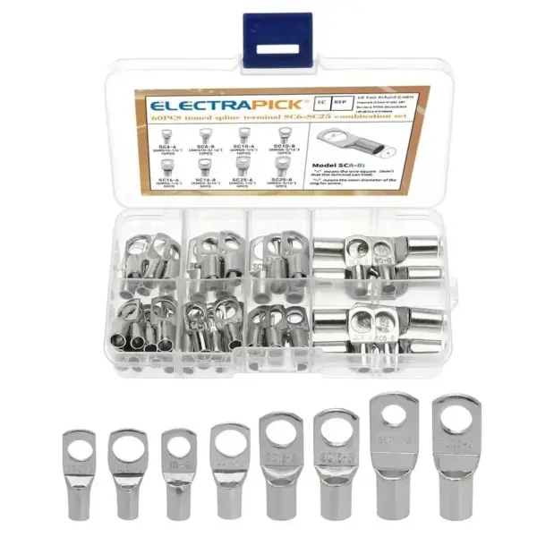 60/100/170pcs Ring Terminal Set Copper Cable Lugs Wire Terminals Connector Battery Terminal Electrical Kit SC10-6 SC16-8 SC25-8