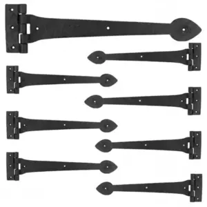 Pack 15 Inch Heavy-Duty T-Shape Strap Hinge with Screw Black Powder Coated Wrought Iron Spade Tip Strap Door Gate Hinges for Sh