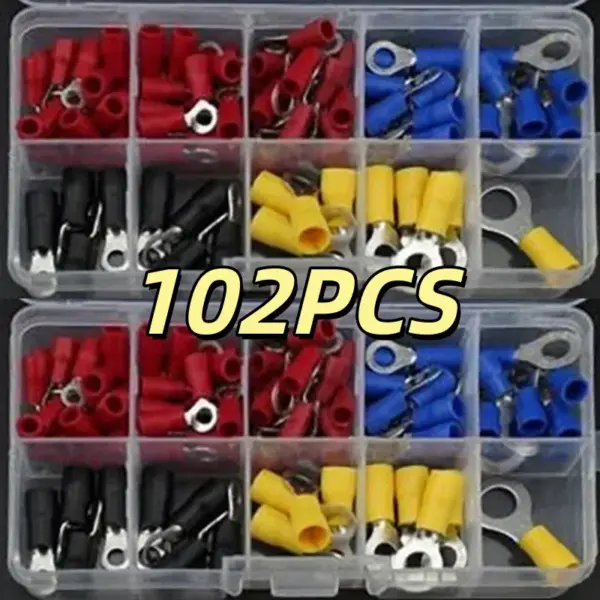 102PCS Premium Insulated Ring Terminal Kit Electrical Wire Cable Connectors for Secure and Reliable Crimp Connections
