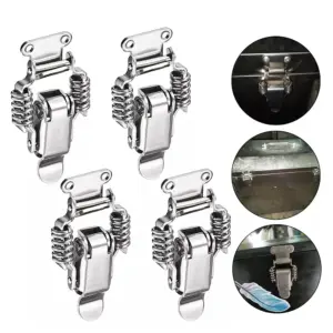 4Pcs Stainless Steel Spring Loaded Toggle Lock Clasp Buckle Latch Clamp Clip Drawer Hasp Cabinet Box Locks Double Spring Buckles