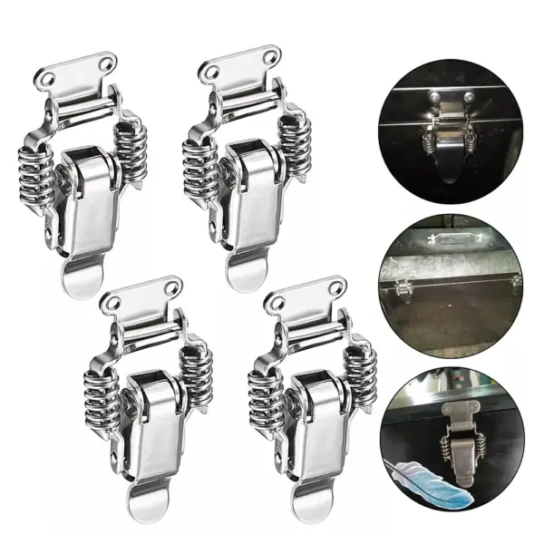 4Pcs Stainless Steel Spring Loaded Toggle Lock Clasp Buckle Latch Clamp Clip Drawer Hasp Cabinet Box Locks Double Spring Buckles