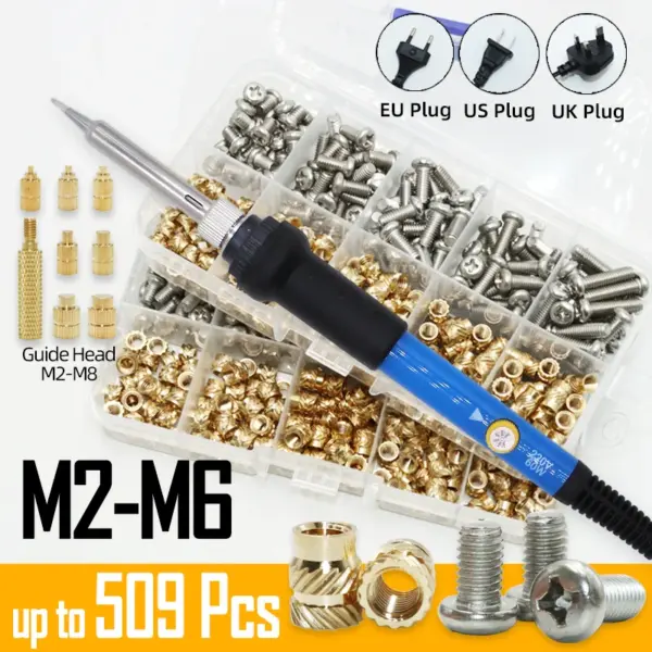 Heat Set Insert Soldering Iron Tip Head M2 M3 M4 Brass Insets Nut Bolt Tool Kit Threaded Screw Insertion for PC 3d Print Plastic