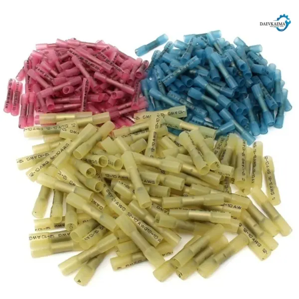 100PCS Heat Shrink Butt Assorted Fullly Insulated  Splice Connectors Waterproof Crimp Terminals Soldering Sleeve Kit