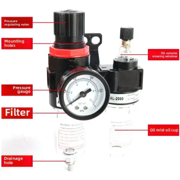 AFC/BFC2000-4000 Pneumatic FRL Unit w/Gauge, Air Filter Regulator Lubricator & Oil-Water Separator for Compressed Air Systems