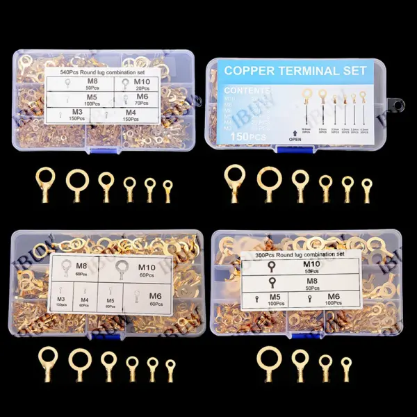 150~540PCS M3/M4/M5/M6/M8/M10 Ring Lugs Eyes Copper Crimp Terminals Cable lug Non Insulated Assortment Kit Wire Connection