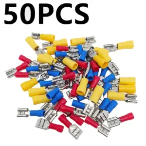 50pcs (3 sizes) Quick Disconnect Wire Connector Kit - 22-16, 16-14, 12-10 AWG 6.3mm Terminals Copper Crimp Connectors, Yellow 10