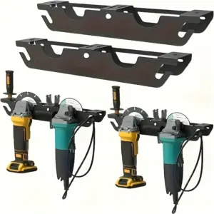 2-Slot Angle Grinder Holder Wall-Mounted Metal Rack w/Hooks for Milwaukee/DeWalt, Cutters Polishers Garage Workshop Storage