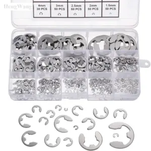 External Retaining Ring E-Clip Set 400pcs Stainless Steel 1.5,2,3,4,5,12,15mm Circlip Assortment Kit for Shaft