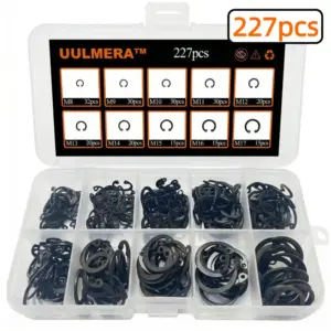 UULMERA 227Pcs Snap Ring Shop Assortment Alloy Steel External Circlip Snap Retaining Clip Rings Set,10 Sizes（M8-M17）
