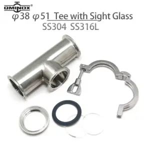 Sanitary Tri Clamp Plain Top Tee SS304 SS316L Clamp Tee 1.5"-2" With Sight Glass Stainless Steel OD38MM OD51MM Tee Pipe Fitting