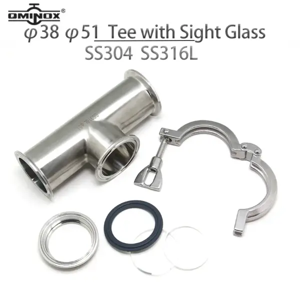 Sanitary Tri Clamp Plain Top Tee SS304 SS316L Clamp Tee 1.5"-2" With Sight Glass Stainless Steel OD38MM OD51MM Tee Pipe Fitting