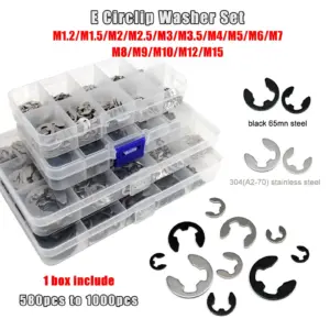 1 Kit M1.2 to M15 GB896 E type Circlip Shaft Bearing External Retaining Ring Snap Washer Black 65mn Steel 304 A2 Stainless Steel