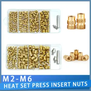 M2 M2.5 M3 M4 M5 M6 Heat Set Press Insert Tool with Tips Brass Metric Threaded Knurled Nut Inserts for Plastic and 3D Printing