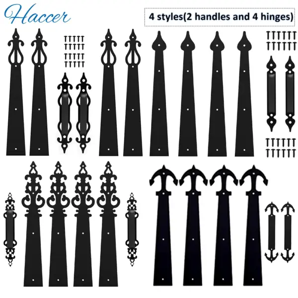 Haccer 6PCS Steel Garage Door Hardware Kit Decorative Carriage House Mounted Hinges Handles Door Hinge Door Handles