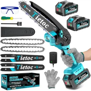 8-Inch Cordless Battery-Powered Chainsaw with 2x 4000mAh Batteries, Lightweight and Easy to Use for Home and Garden, Ideal Gift