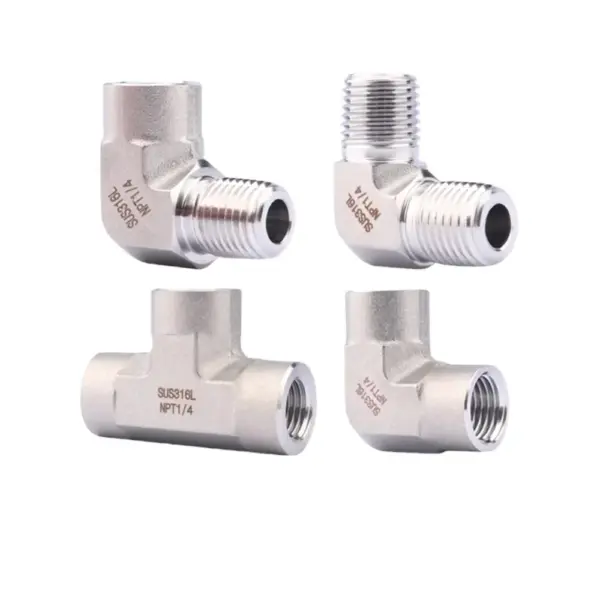 4000 PSI 1/8" 1/4" 3/8" 1/2" NPT Male Female 90 Degree Elbow Tee 3 Ways 316L Stainless Steel Forged Pipe Fitting Connector