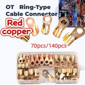 70/140pcs 5A-100A Open Crimp Ring Connector OT Cable Electrical Wire Terminal Copper Lugs Terminal Connectors Kit