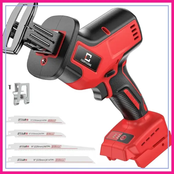 Cordless Brushless Reciprocating Saw, Compatible with 18V Batteries, Tool-Free Blade Change, 4 Blades Included