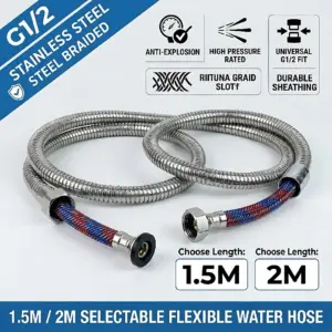 G1/2 Stainless Steel Shower Hose 1.5M/2M Flexible Braided Anti-Explosion Water Pipe Universal Bathroom Handheld Spray Head Tube