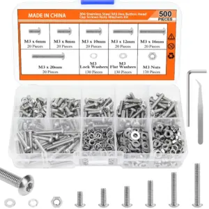 500pcs Cylindrical Head Hexagon Socket Screw Nut Flat Spring Washer Combination Set M3 Hexagon Socket Screw 6-20mm Screws Nuts
