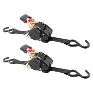 Happy New- 2Pcs Black Retractable Ratcheting Tie-Down Straps, 1In X 10Ft, Heavy-Duty Secure Hold