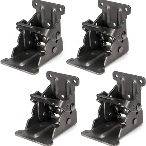 4Pcs Foldable Bracket Folding Locking Hinge Lock Extension Support Bracket Self-Lock Hinge with Screws for Table Bed Leg Feet