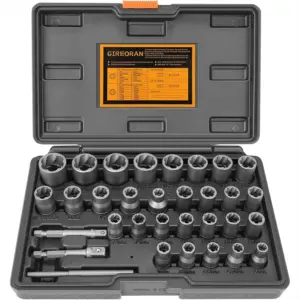 Upgrade Bolt Extractor Kit, 32 Piece Stripped Bolt Remover Socket Set, Rounded Nut Extractor with 1/4 and 3/8 Adapters for
