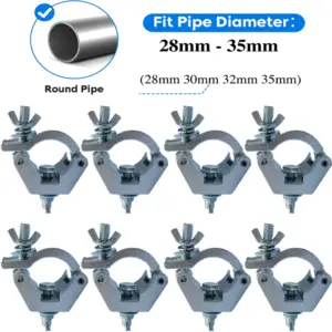 8Pcs Round Tube Clamp Aluminum Alloy Clamps Mount 28-35mm Pipe Truss Pole Stage Hooks Mini 360 Clamp Load DJ Lighting Fixtures