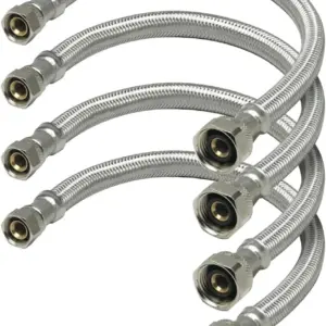 Faucet Hose Connector 12" Length, 1/2" IPS X 3/8" Comp FIP Flexible Braided Stainless Steel Supply Line, Bathroom Kitche