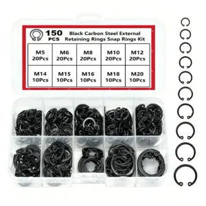 90-150Pcs Black Carbon Steel C-Type Snap Ring Combination Kit, Snap Rings, Internal and External Retaining Rings for Shafts and Holes, Circlip, Retaining Ring, Ideal for Mechanical, Automotive, and DIY Repair Projects