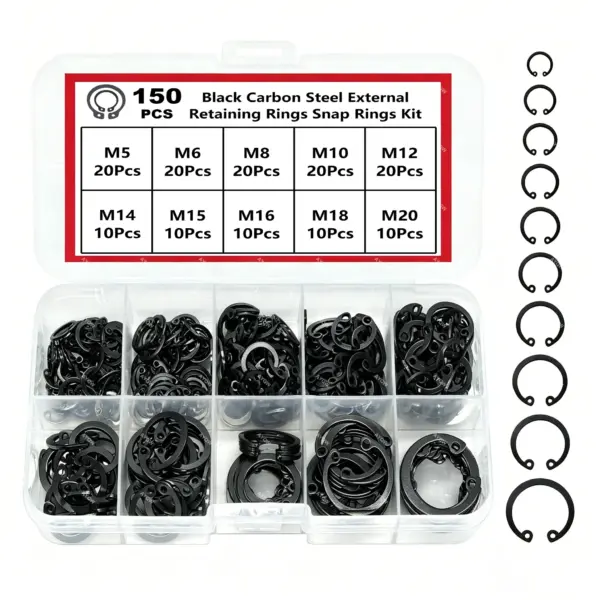 90-150Pcs Black Carbon Steel C-Type Snap Ring Combination Kit, Snap Rings, Internal and External Retaining Rings for Shafts and Holes, Circlip, Retaining Ring, Ideal for Mechanical, Automotive, and DIY Repair Projects