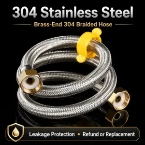 G1/2 304 Stainless Steel Braided Hose with Brass Nut Explosion-Proof Inlet Flexible Pipe for Toilet Water Heater Faucet