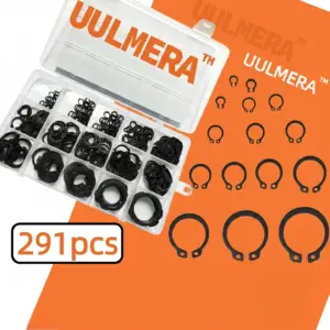 291Pcs 15 sizes: M3-M25 Black Alloy Steel C Clip External Circlip Set Snap Ring Retaining Ring for Shaft Bearing Hardware