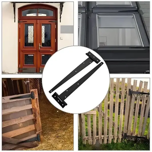 T Iron Hinge Heavy Duty Black with Screws Outdoor Gate Hardware for Barn Fence Shed Easy Installation