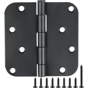 Black Door Hinges 4 Inch x4 Rounded Heavy Duty Exterior Door Hinges Black Matte Black Hinges for Interior Doors, Front/Entry/Hi