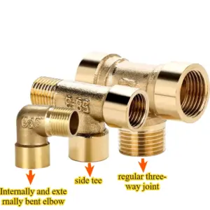5pcs Brass Pipe Fitting Connector: 1/2" 1/4" NPT Male Female Elbow Tee Adaptor, Water He Pipe Fitting Accessories