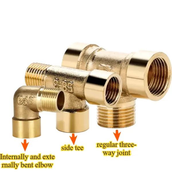 5pcs Brass Pipe Fitting Connector: 1/2" 1/4" NPT Male Female Elbow Tee Adaptor, Water He Pipe Fitting Accessories